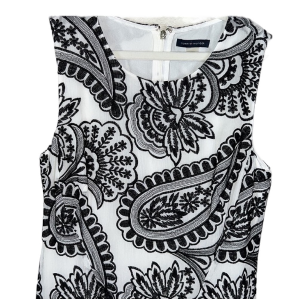 Tommy Hilfiger Paisley Embroidered Black And White Fit And Flare Dress Size 4 - Picture 4 of 10